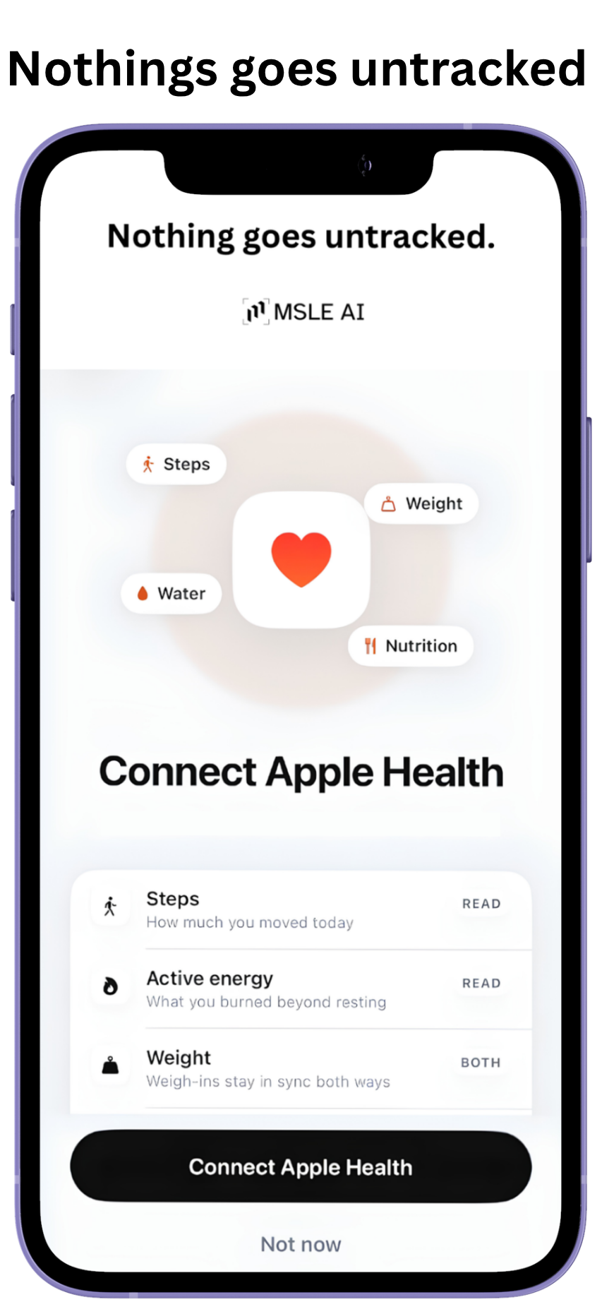 MSLE AI Apple Health connection screen